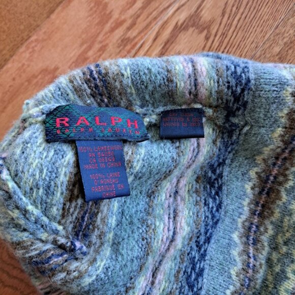 Ralph Lauren vintage 90s grey wool hat tuque fair isle grey pink lamb wool - Picture 4 of 4